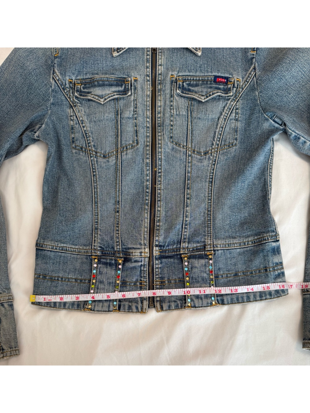 Vintage Yuka Jeans Denim Jean Jacket Bedazzled Sample Women’s Medium - Picture 9 of 14